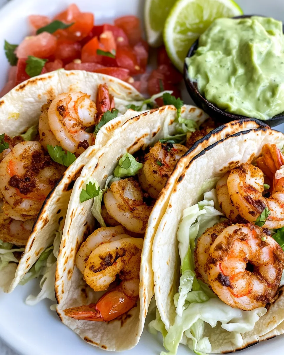 Easy Chipotle Lime Shrimp Tacos with Avocado Crema plate image