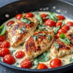 Homemade Creamy Basil Chicken with Burst Tomatoes photo