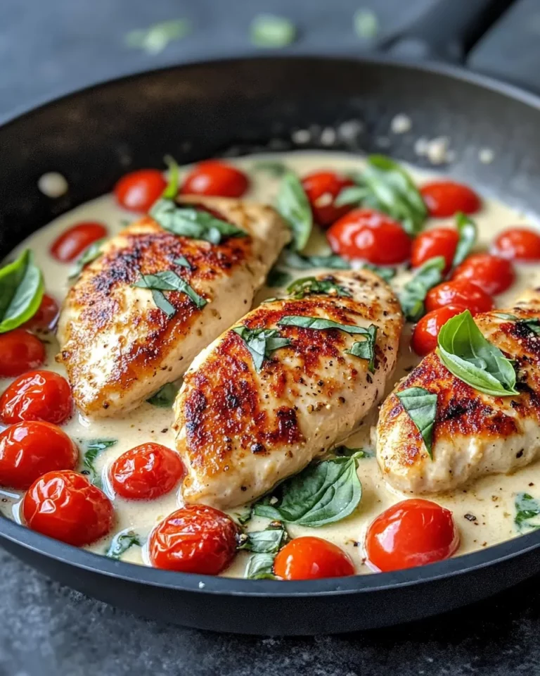 Homemade Creamy Basil Chicken with Burst Tomatoes photo