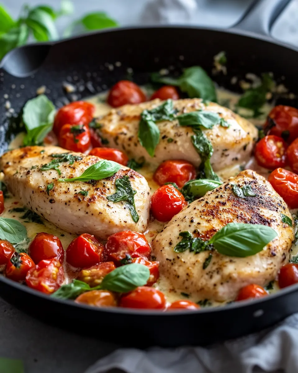 Delicious Creamy Basil Chicken with Burst Tomatoes dish photo