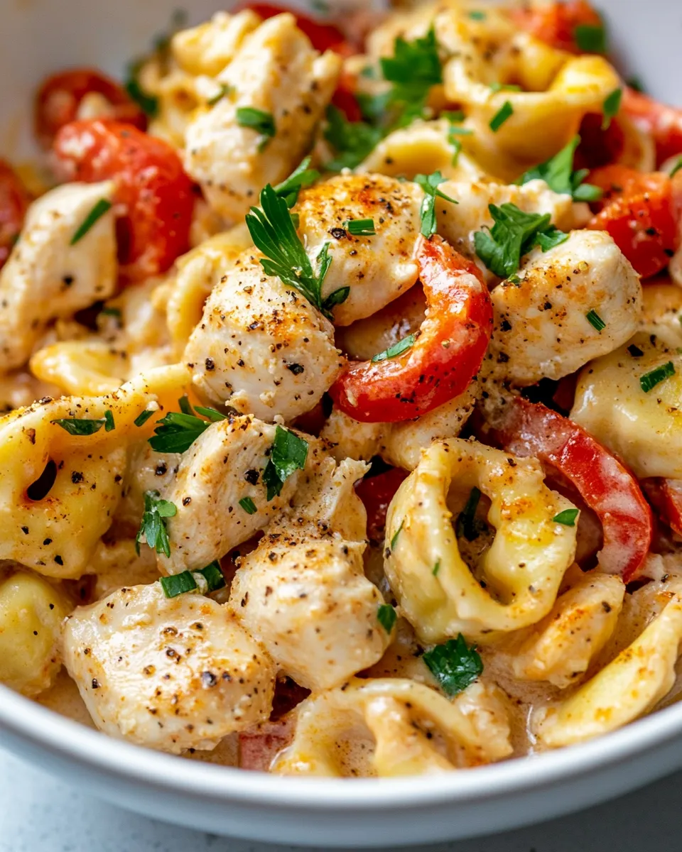 Easy Creamy Cajun Chicken Tortellini with Roasted Peppers recipe image