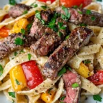 Homemade Creamy Cajun Steak Alfredo with Charred Peppers recipe photo