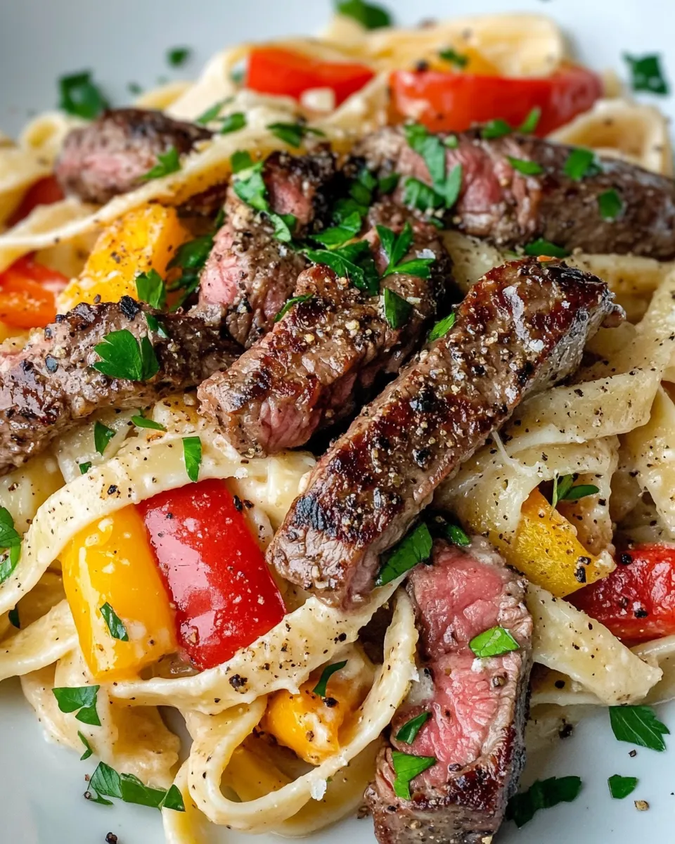 Homemade Creamy Cajun Steak Alfredo with Charred Peppers recipe photo