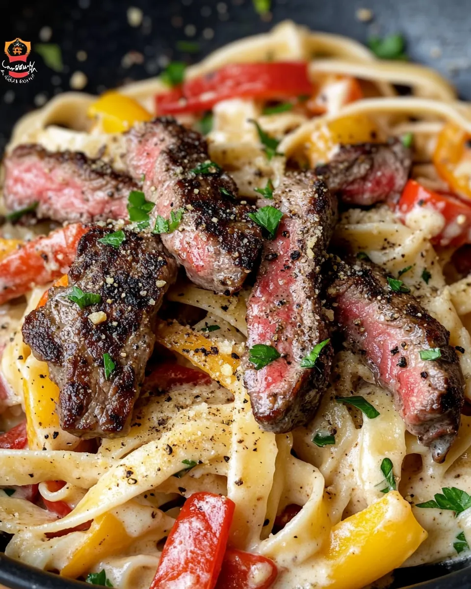 Classic Creamy Cajun Steak Alfredo with Charred Peppers dish photo