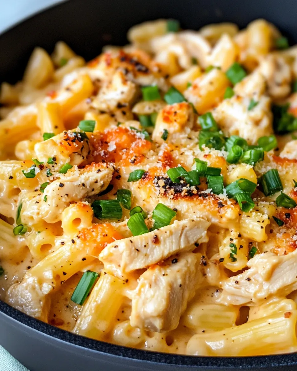 Easy Creamy Chipotle Chicken Mac and Cheese food shot