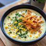 Homemade Creamy Corn and Cheddar Chowder with Crispy Onions recipe photo
