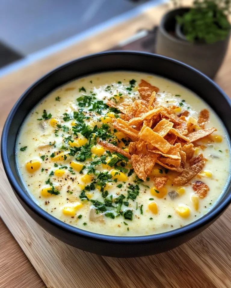 Homemade Creamy Corn and Cheddar Chowder with Crispy Onions recipe photo
