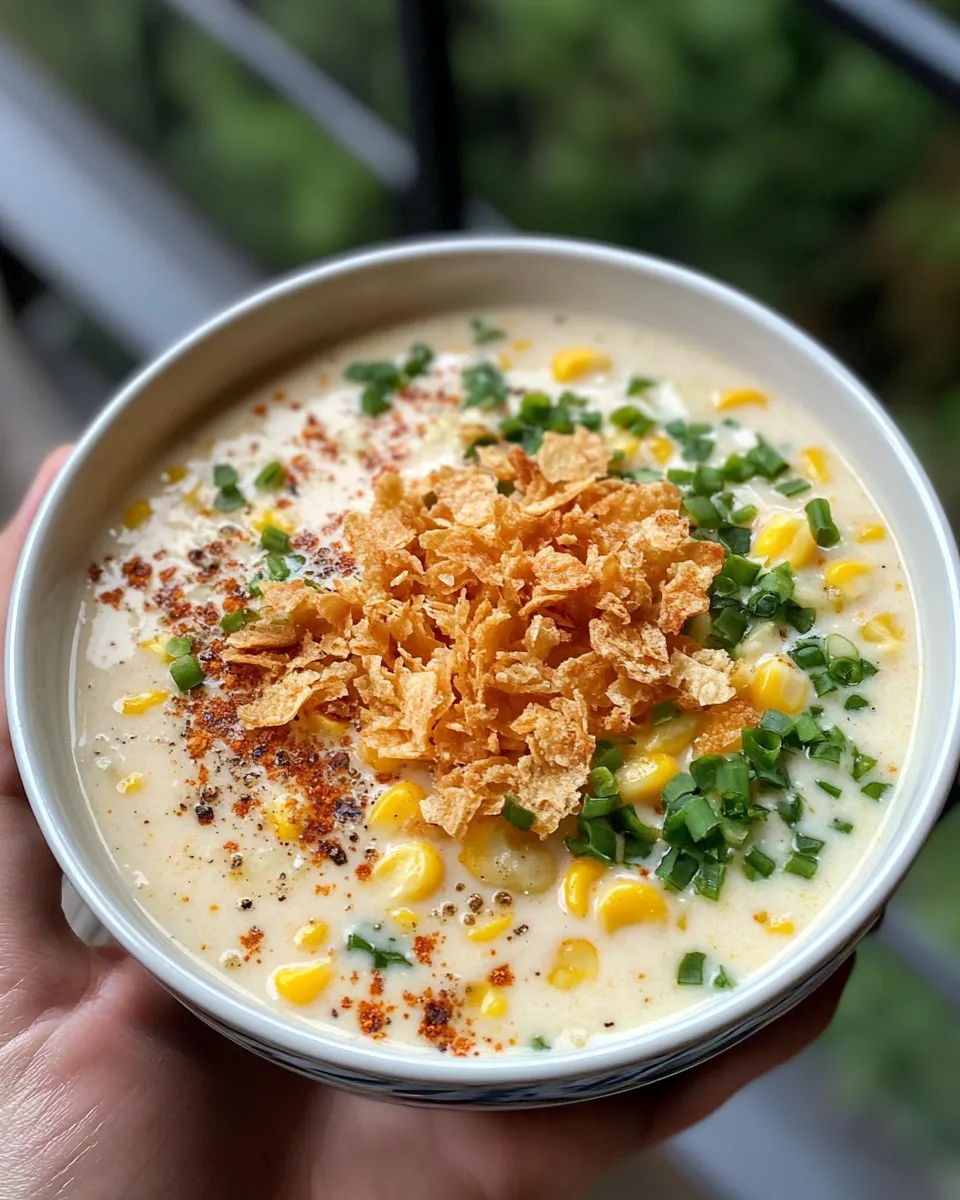 Classic Creamy Corn and Cheddar Chowder with Crispy Onions dish photo