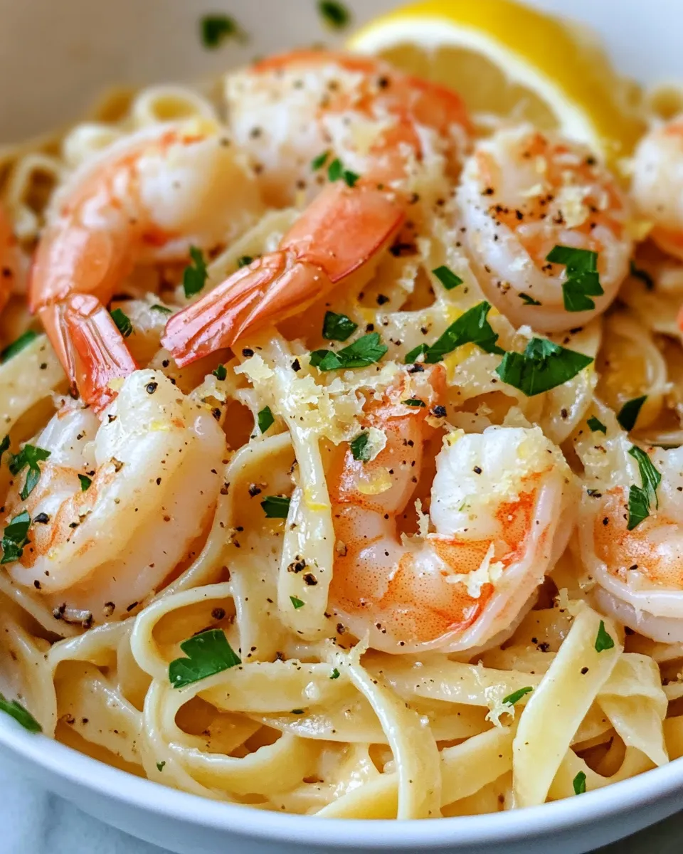 Easy Creamy Garlic Shrimp Linguine with Lemon Zest food shot