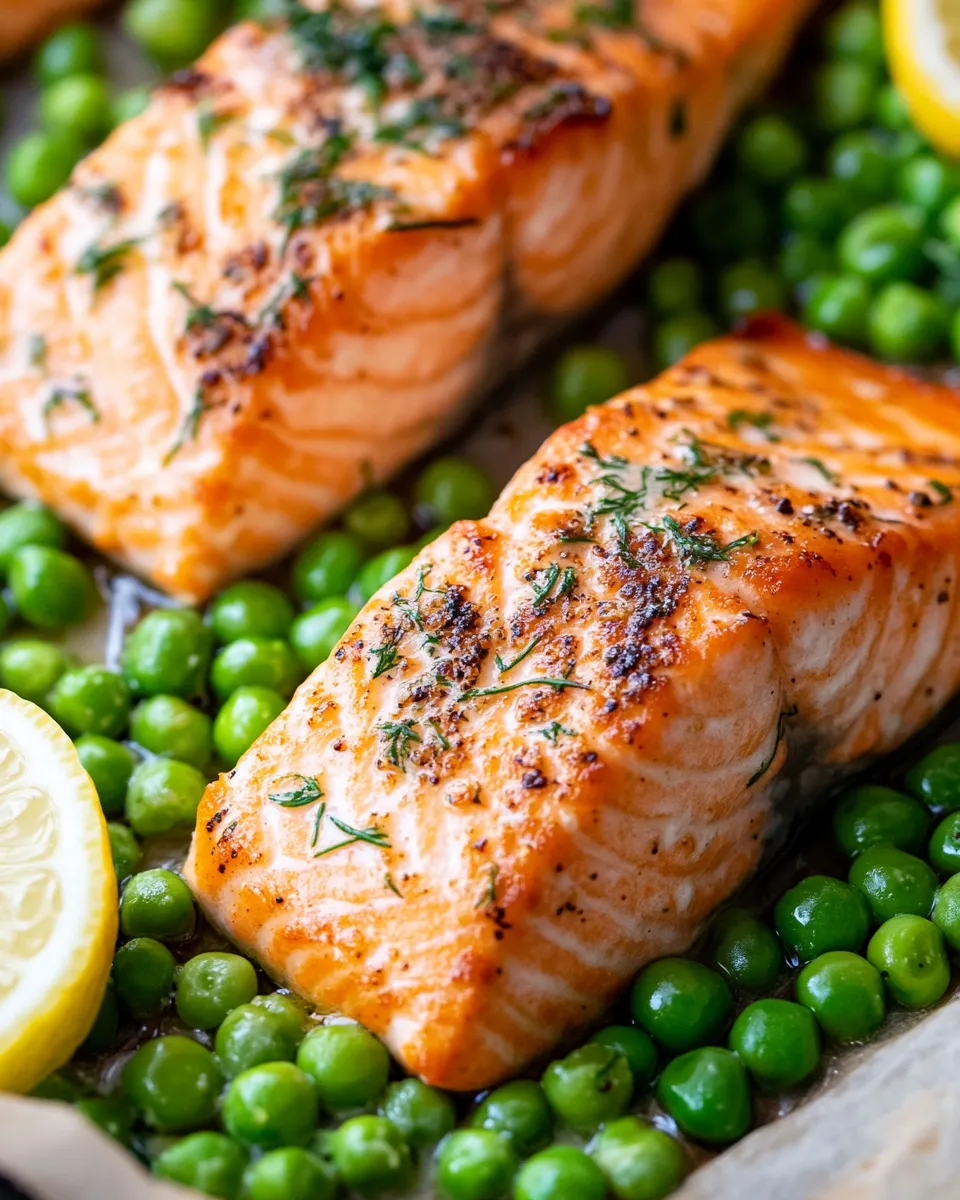 Easy Creamy Lemon Dill Salmon with Buttered Peas food shot