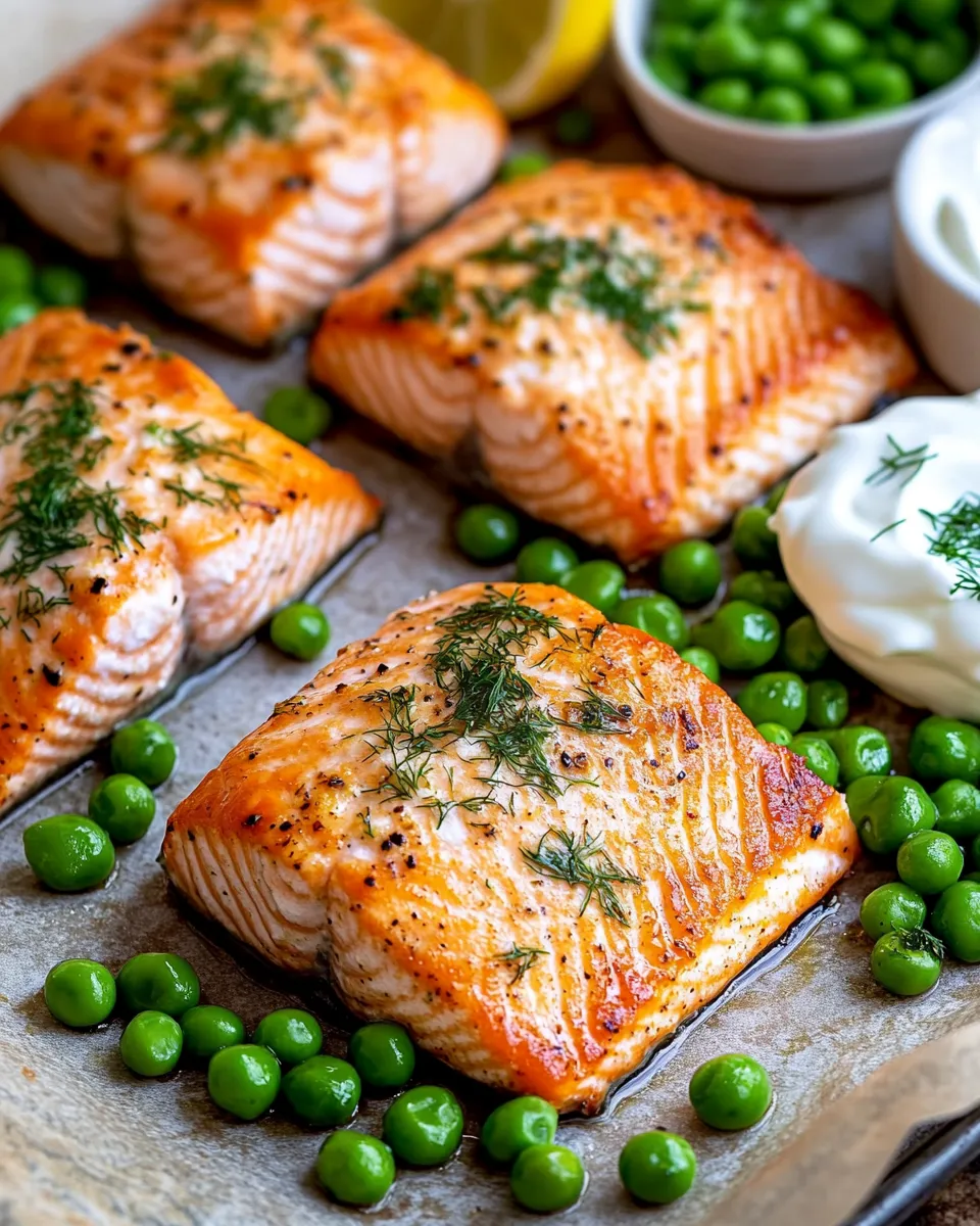 Delicious Creamy Lemon Dill Salmon with Buttered Peas plate image