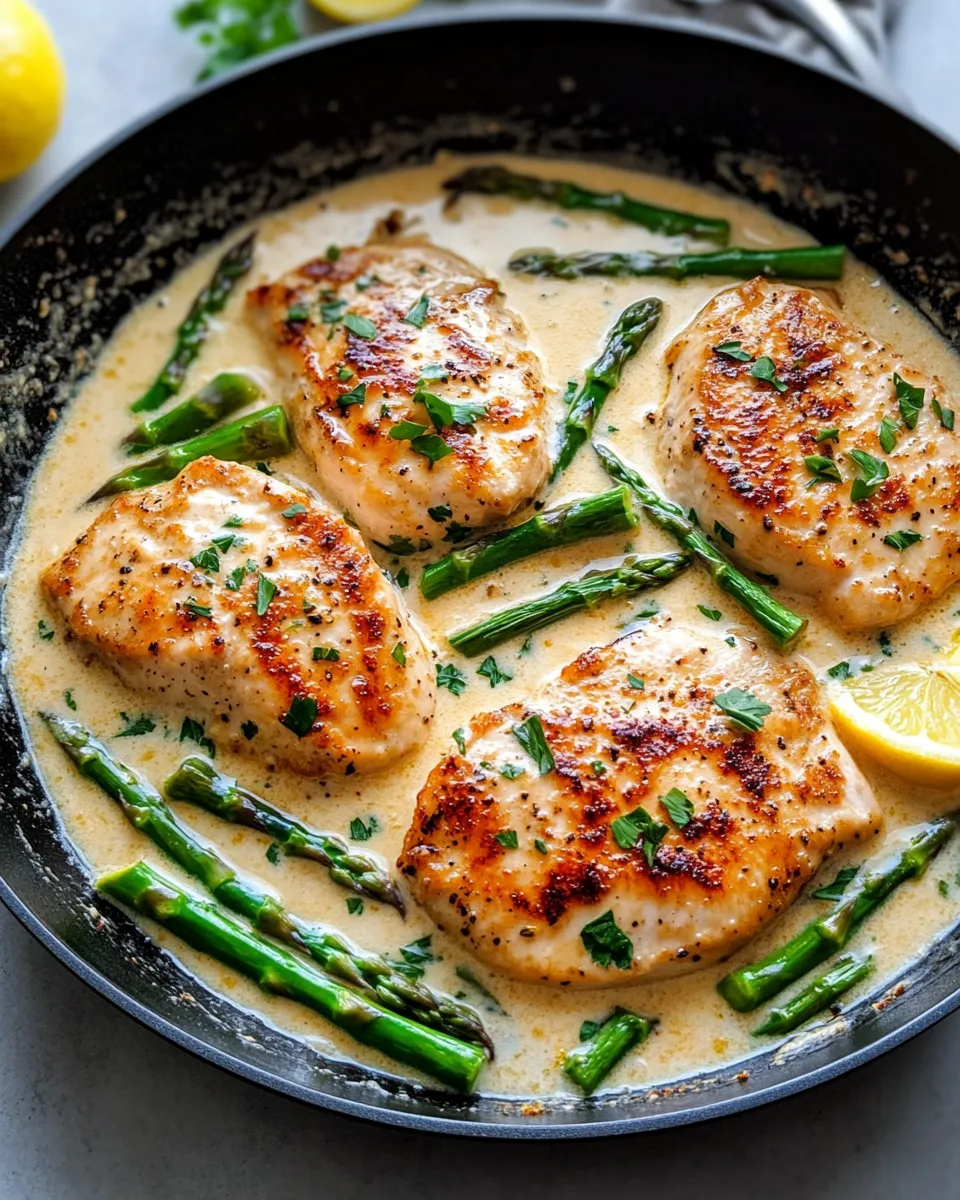Homemade Creamy Lemon Parmesan Chicken and Asparagus Skillet photo