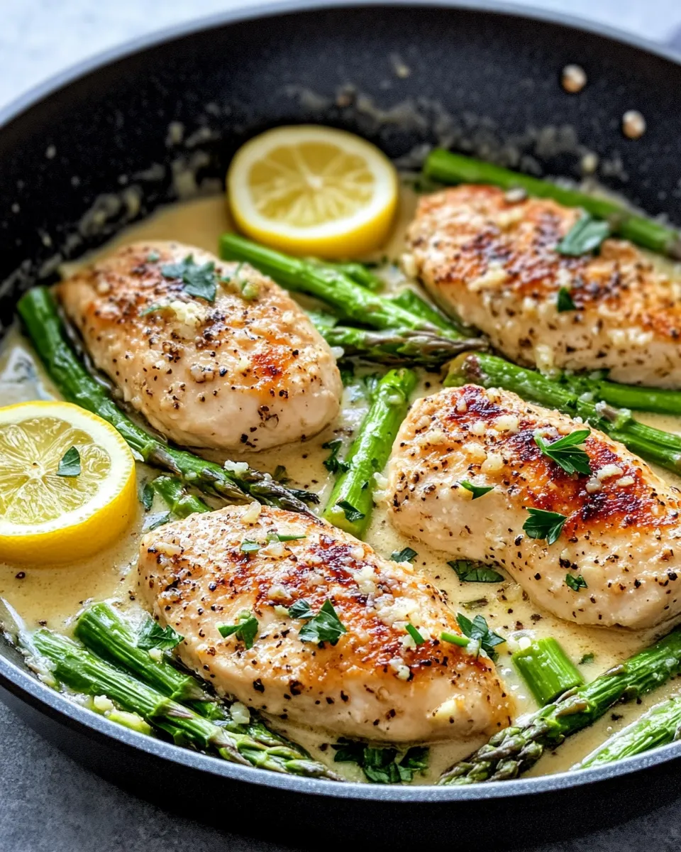 Classic Creamy Lemon Parmesan Chicken and Asparagus Skillet image
