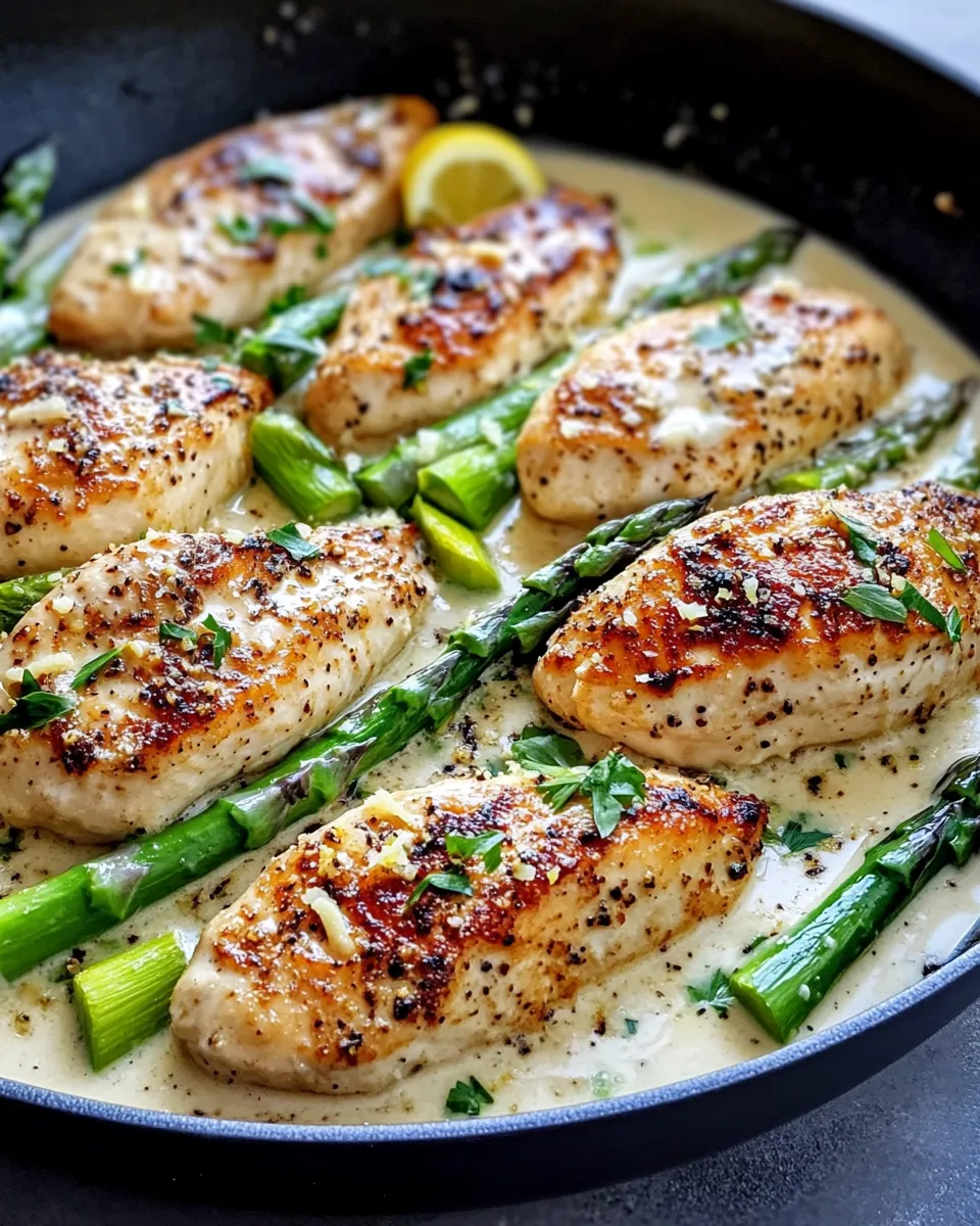 Easy Creamy Lemon Parmesan Chicken and Asparagus Skillet recipe image