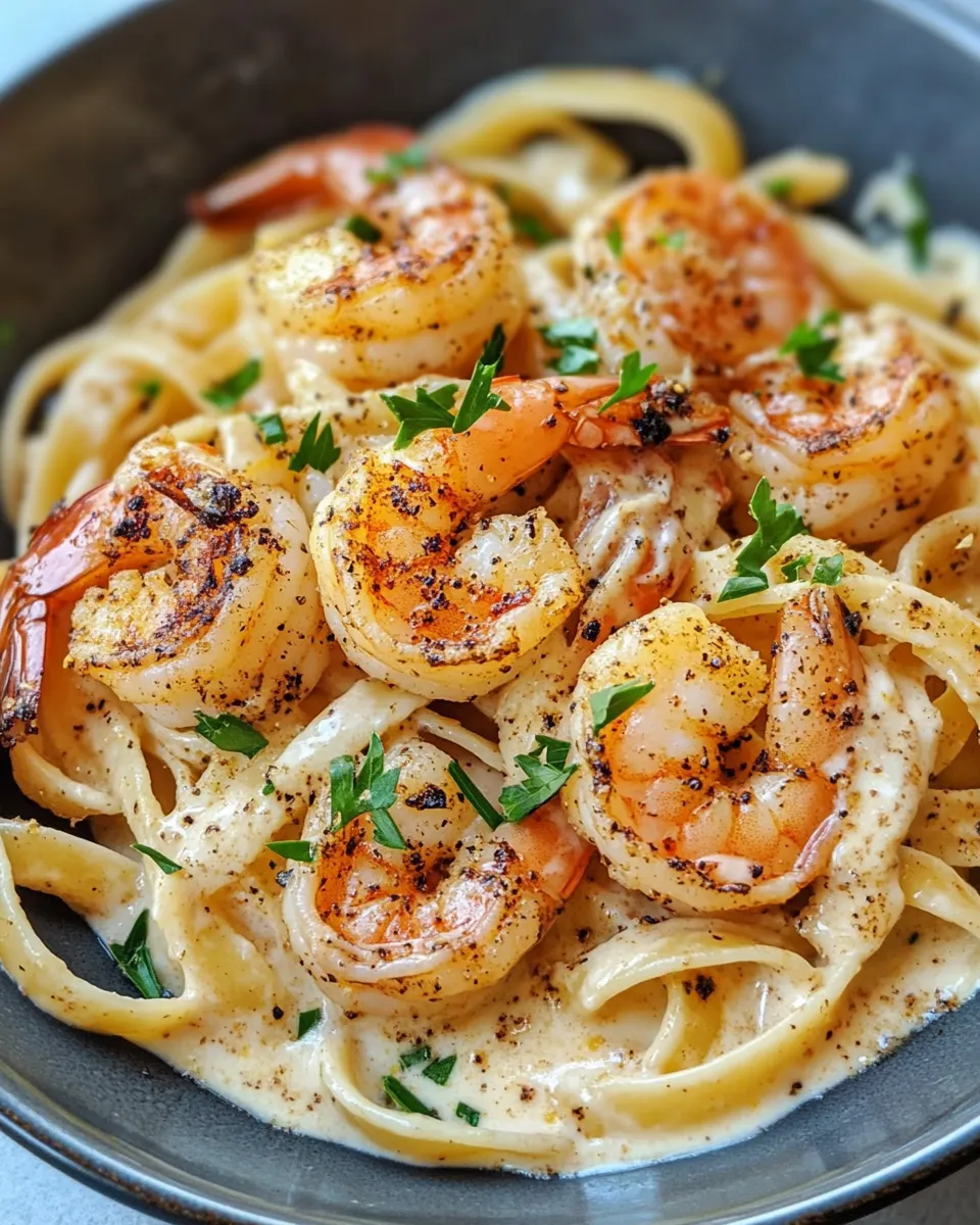 Delicious Creamy Lemon Pepper Alfredo with Blackened Shrimp recipe photo