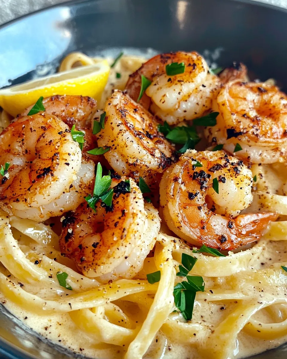 Classic Creamy Lemon Pepper Alfredo with Blackened Shrimp dish photo