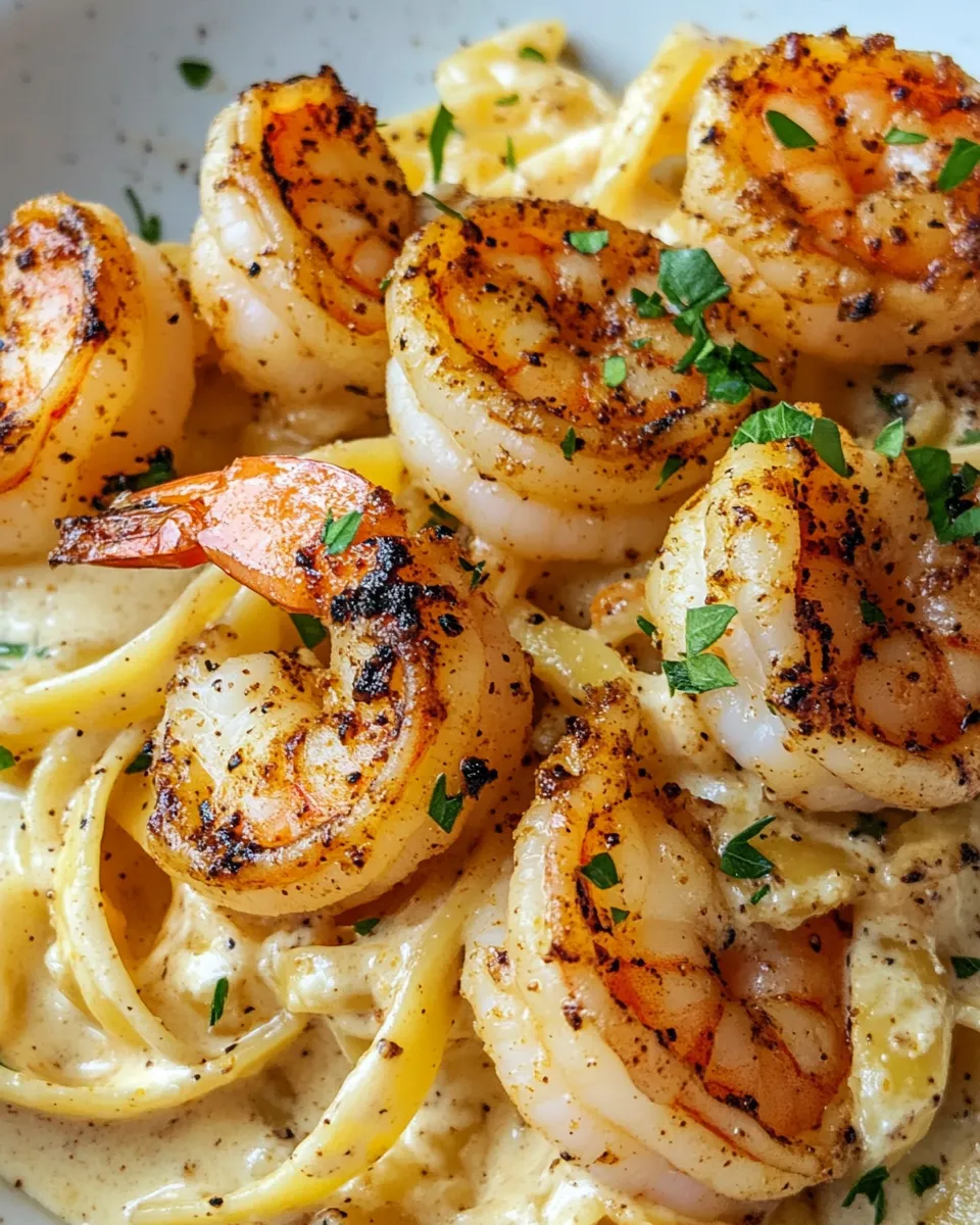 Homemade Creamy Lemon Pepper Alfredo with Blackened Shrimp image