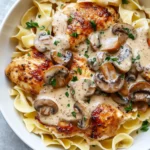 Homemade Creamy Mushroom Marsala Chicken over Buttered Noodles recipe photo