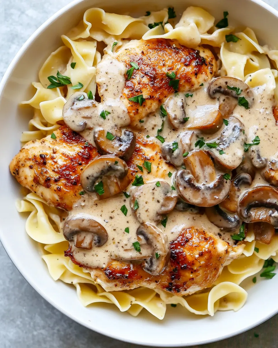 Homemade Creamy Mushroom Marsala Chicken over Buttered Noodles recipe photo