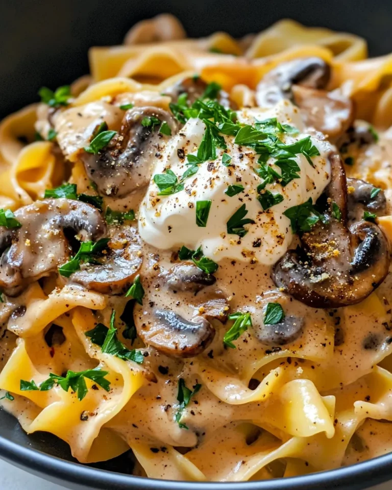 Delicious Creamy Mushroom Stroganoff with Buttered Noodles photo
