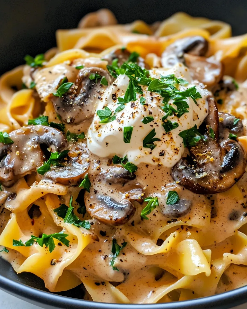 Delicious Creamy Mushroom Stroganoff with Buttered Noodles photo
