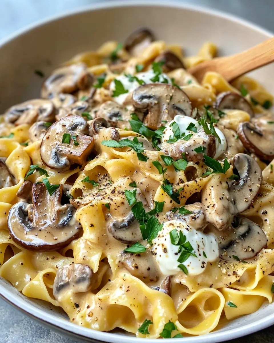 Easy Creamy Mushroom Stroganoff with Buttered Noodles recipe image