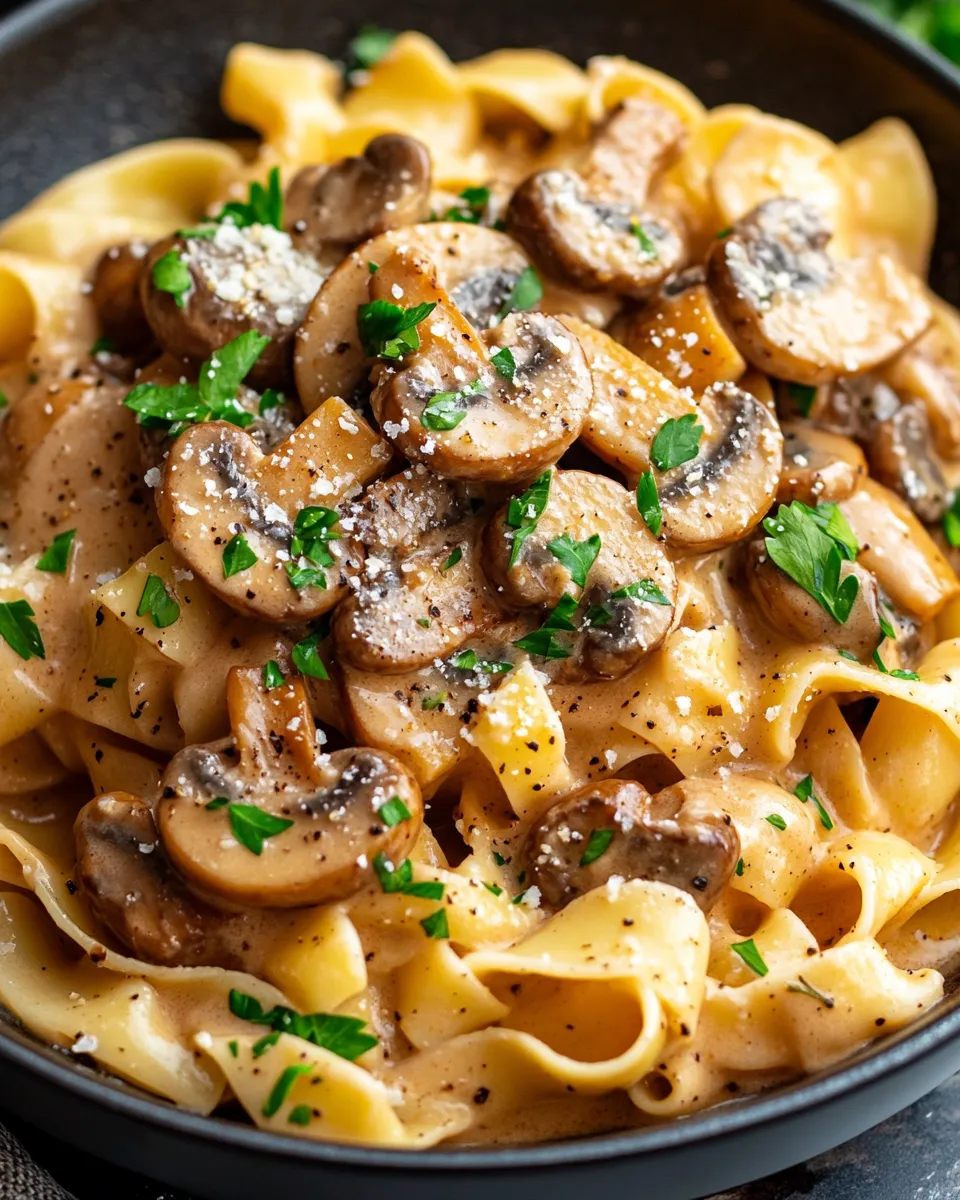 Homemade Creamy Mushroom Stroganoff with Buttered Noodles dish photo