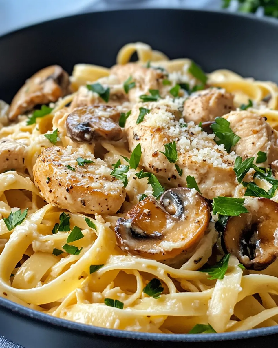 Easy Creamy Parmesan Chicken & Wild Mushroom Fettuccine dish photo