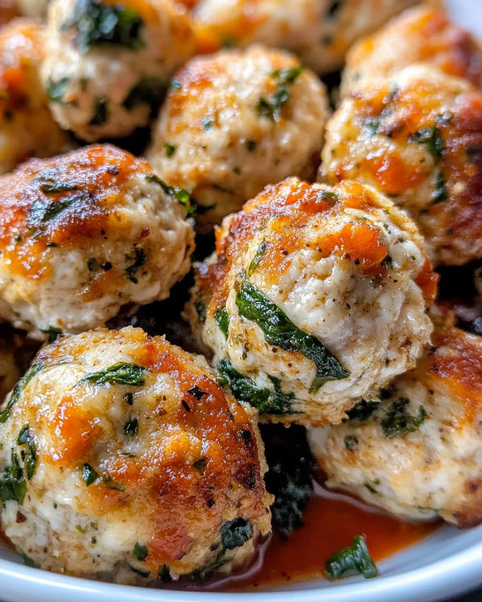 Delicious Creamy Parmesan Spinach Chicken Meatballs shot