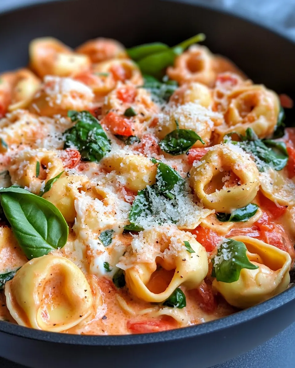 Classic Creamy Parmesan Tomato Tortellini with Spinach dish photo
