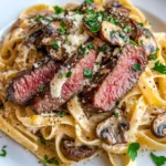 Homemade Creamy Peppercorn Steak Pasta with Mushrooms photo
