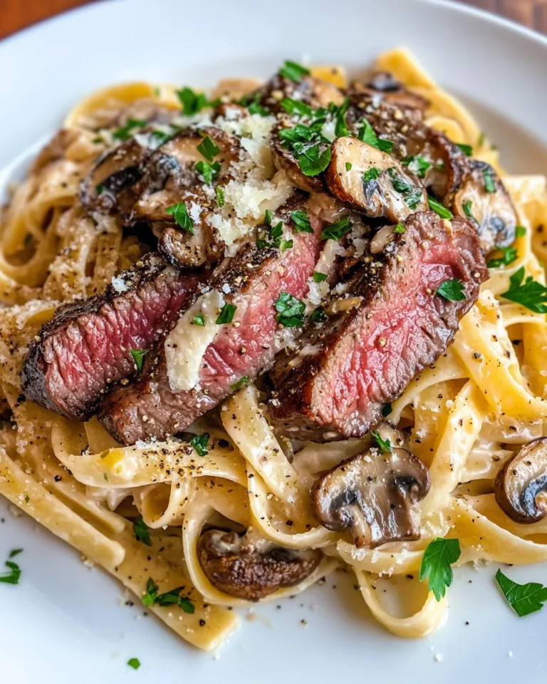 Homemade Creamy Peppercorn Steak Pasta with Mushrooms photo