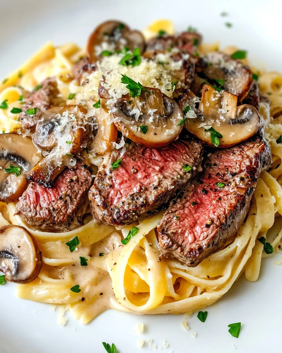 Classic Creamy Peppercorn Steak Pasta with Mushrooms image