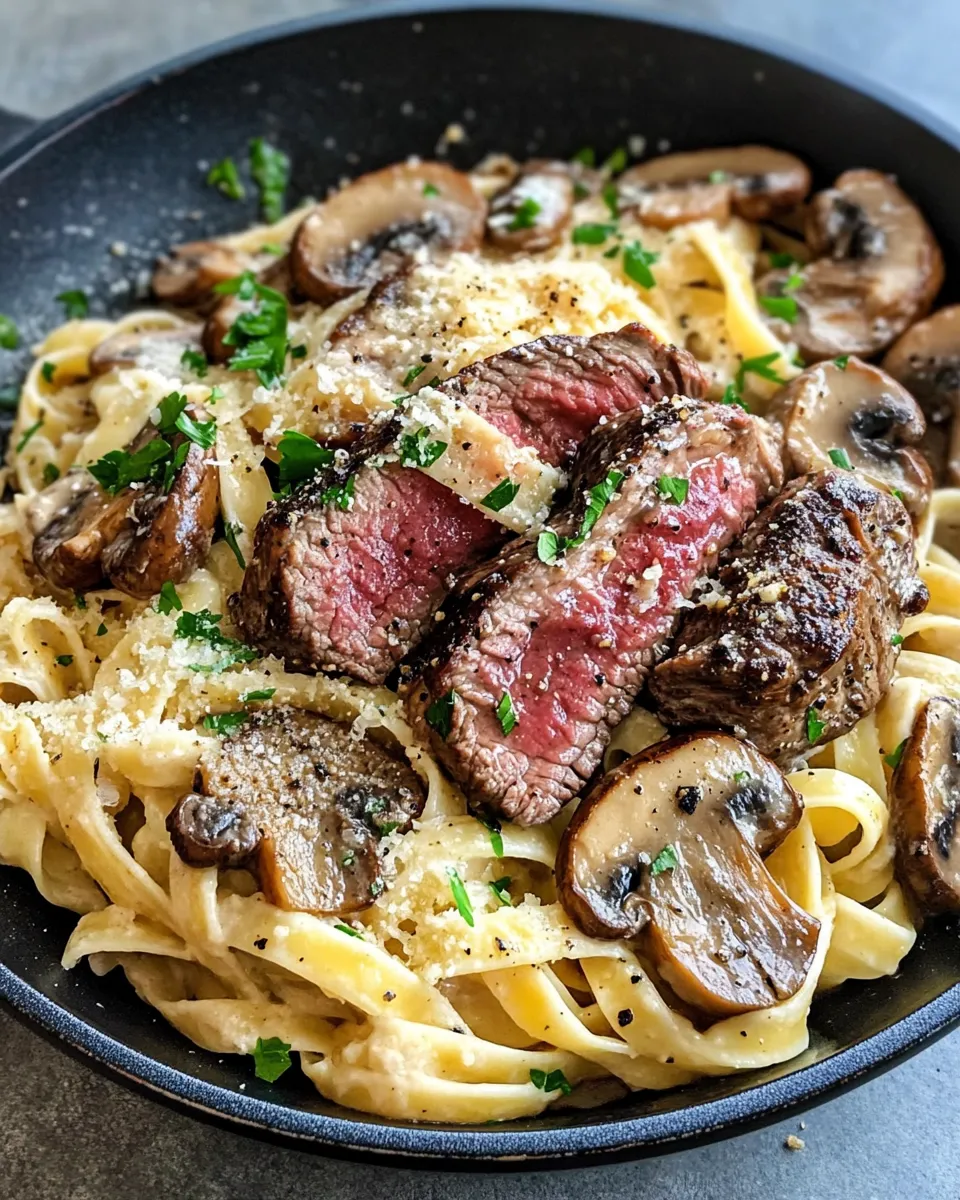 Easy Creamy Peppercorn Steak Pasta with Mushrooms recipe photo