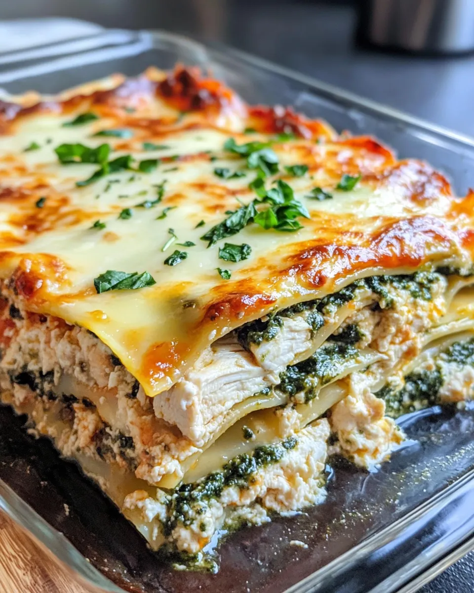 Classic Creamy Pesto Chicken Lasagna with Spinach dish photo