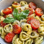 Homemade Creamy Pesto Tortellini with Roasted Cherry Tomatoes photo