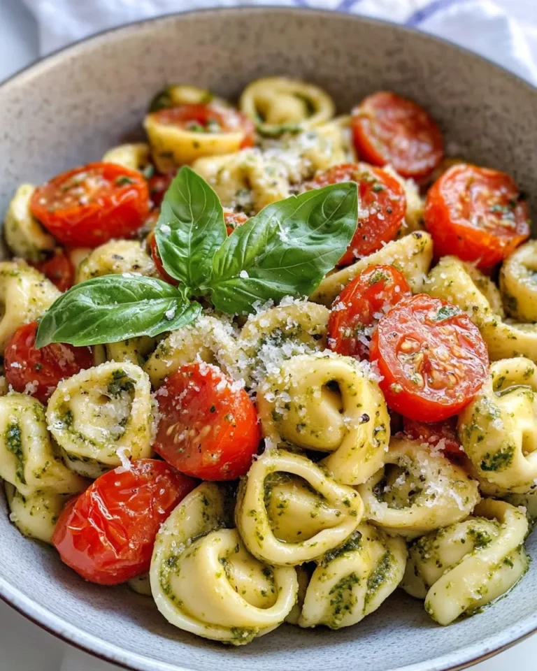 Homemade Creamy Pesto Tortellini with Roasted Cherry Tomatoes photo