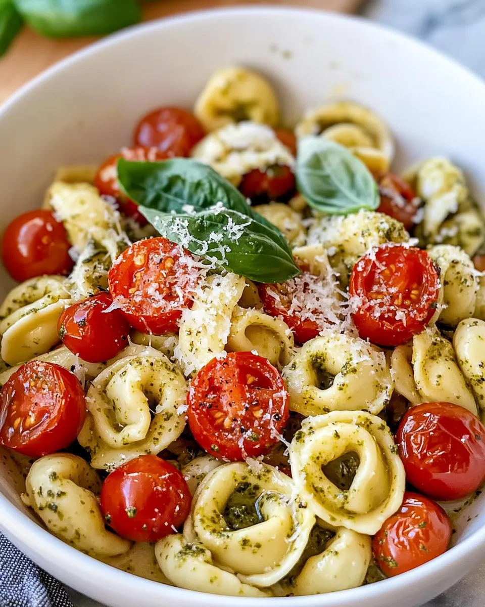 Classic Creamy Pesto Tortellini with Roasted Cherry Tomatoes image