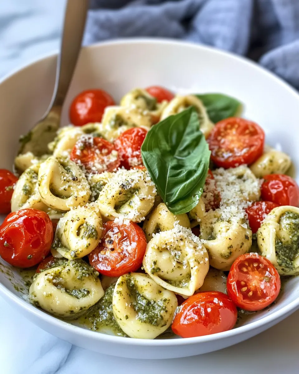 Easy Creamy Pesto Tortellini with Roasted Cherry Tomatoes recipe photo