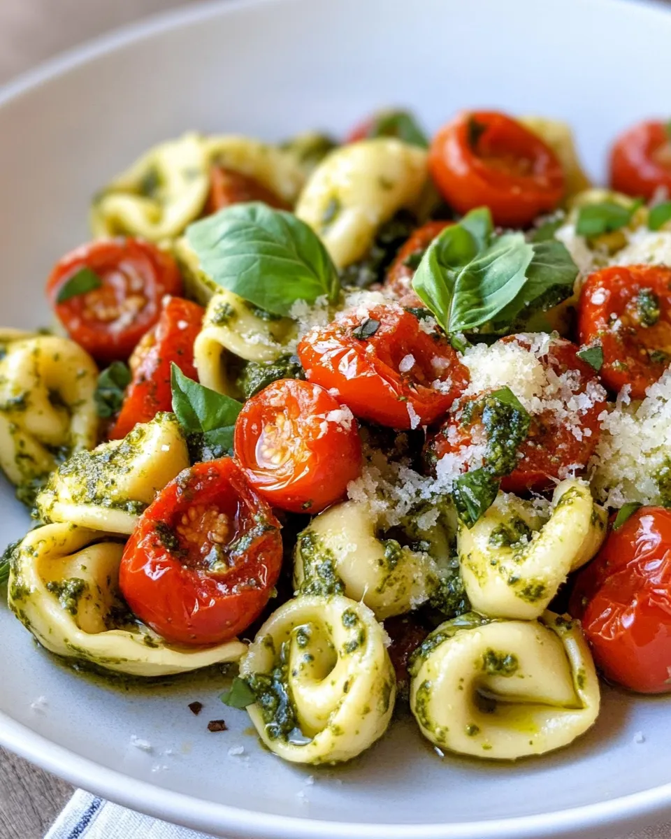 Delicious Creamy Pesto Tortellini with Roasted Cherry Tomatoes dish photo