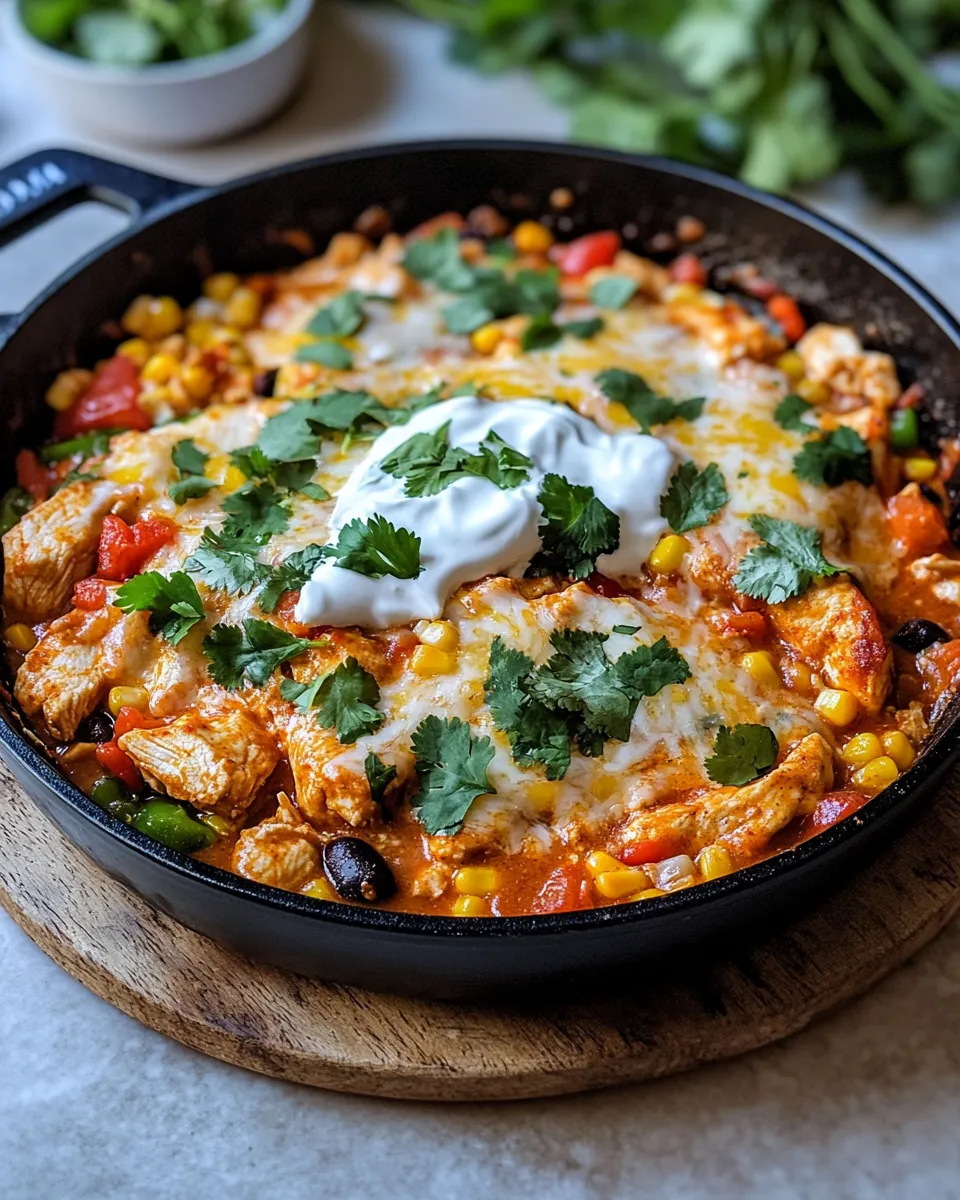 Easy Creamy Poblano Chicken Enchilada Skillet food shot