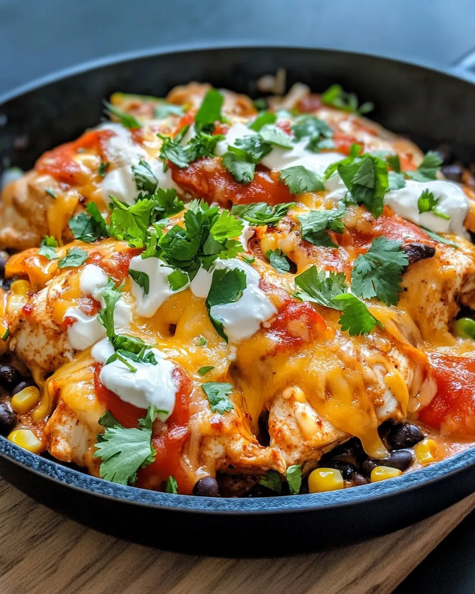 Delicious Creamy Poblano Chicken Enchilada Skillet plate image