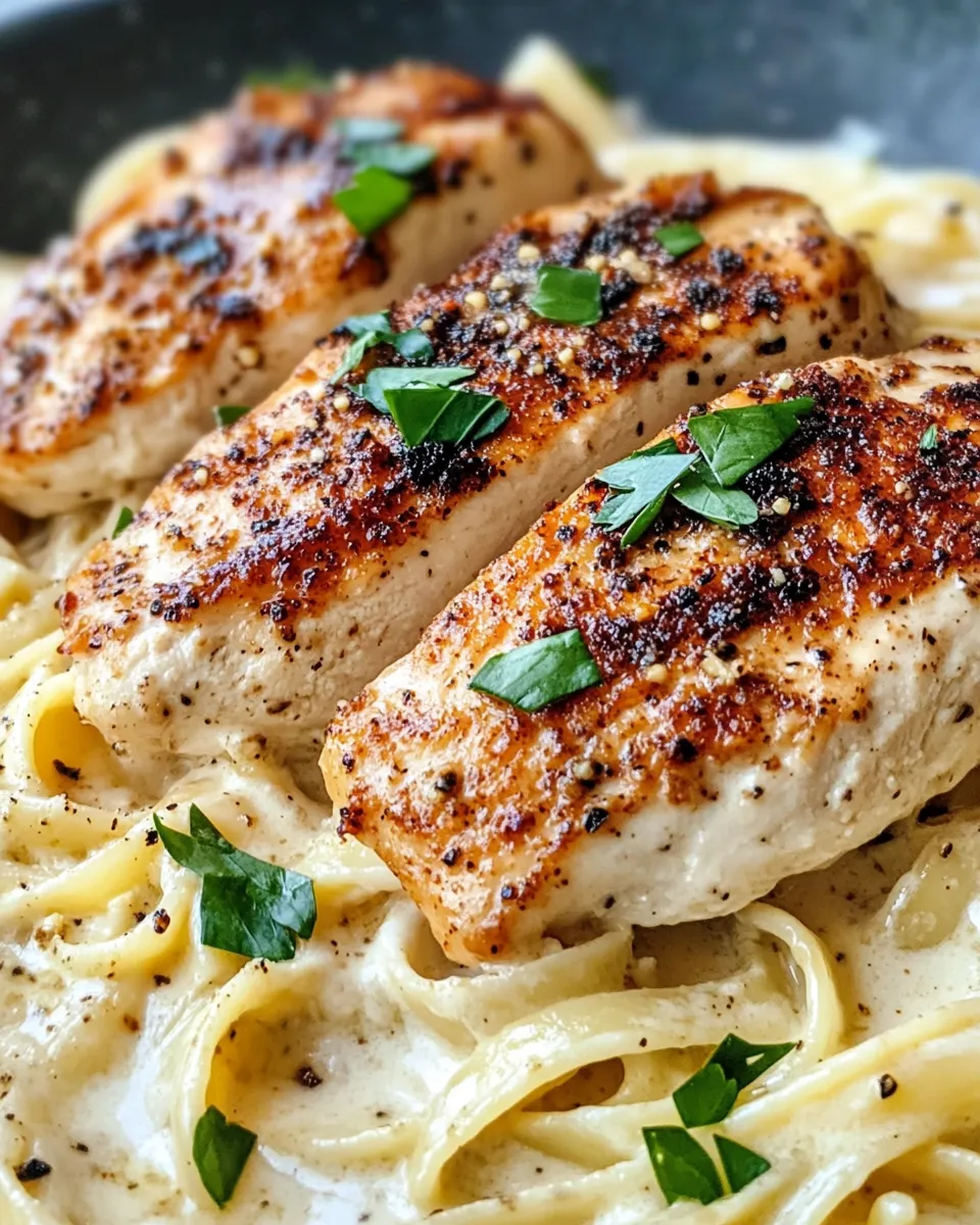 Delicious Creamy Roasted Garlic Alfredo with Blackened Chicken plate image