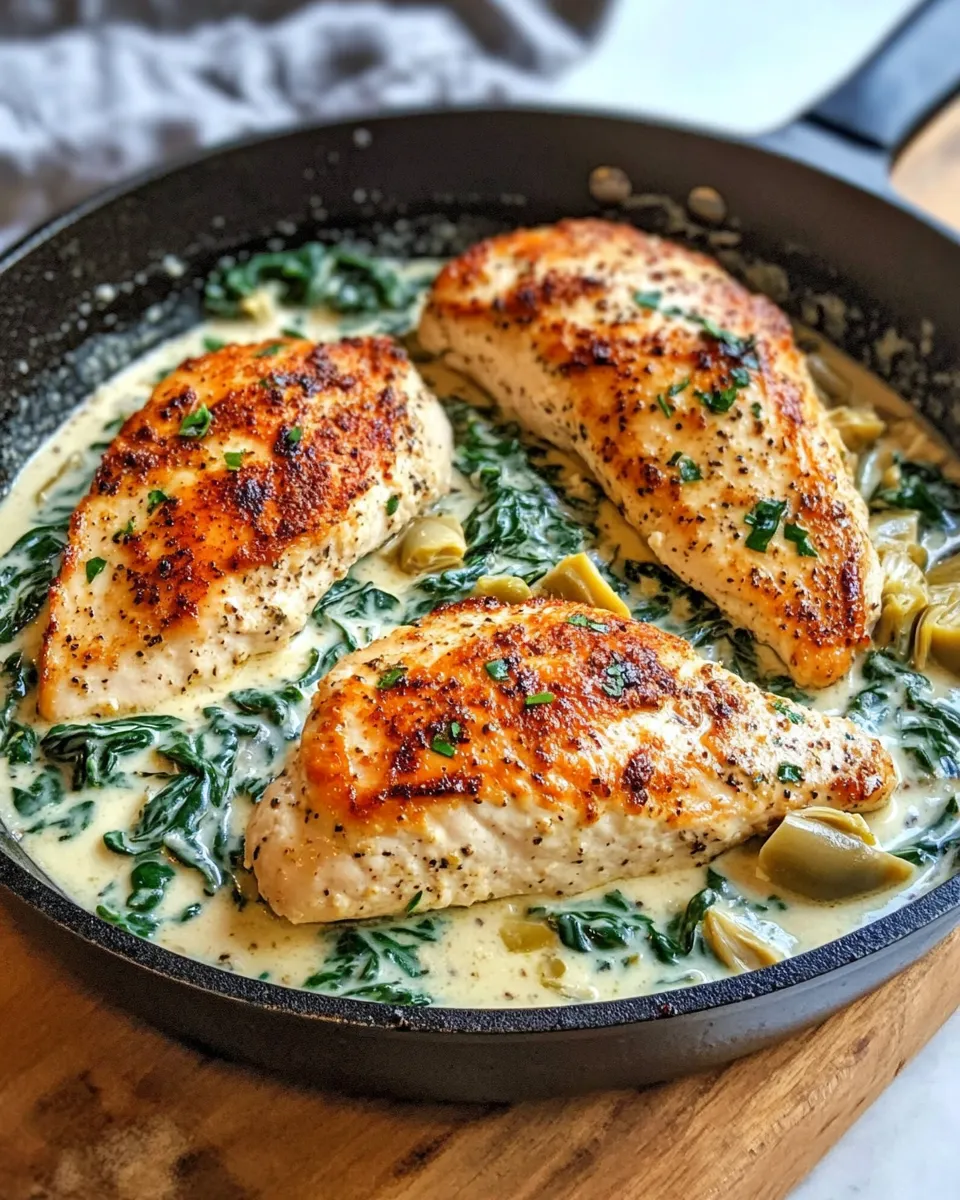 Easy Creamy Spinach Artichoke Chicken Skillet dish photo