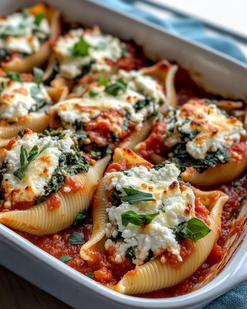 Homemade Creamy Spinach & Feta Stuffed Shells with Marinara recipe photo