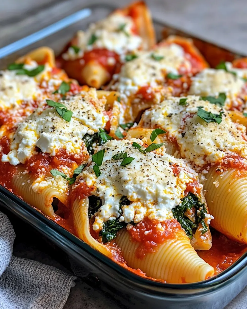 Delicious Creamy Spinach & Feta Stuffed Shells with Marinara plate image