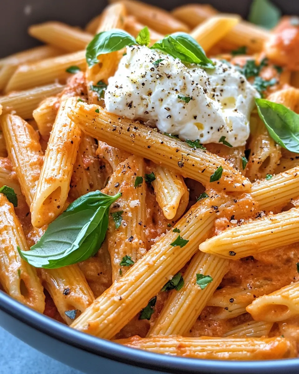 Classic Creamy Tomato Vodka Penne with Burrata Clouds dish photo