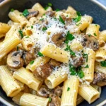 Homemade Creamy Truffle Mushroom Rigatoni with Parmesan Snow photo