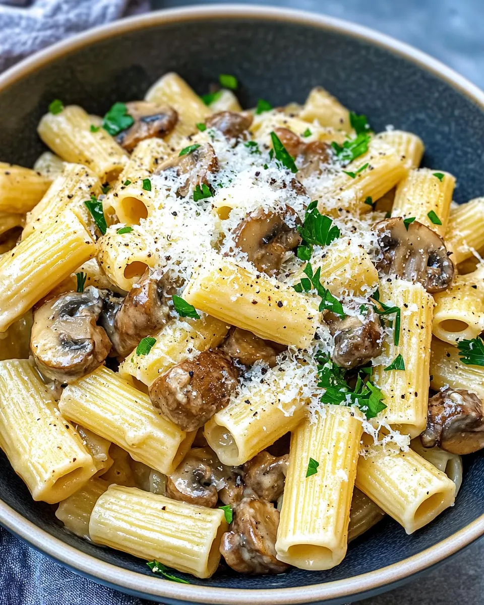 Homemade Creamy Truffle Mushroom Rigatoni with Parmesan Snow photo