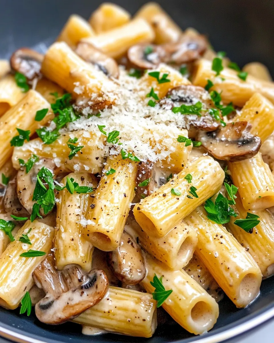 Classic Creamy Truffle Mushroom Rigatoni with Parmesan Snow recipe image